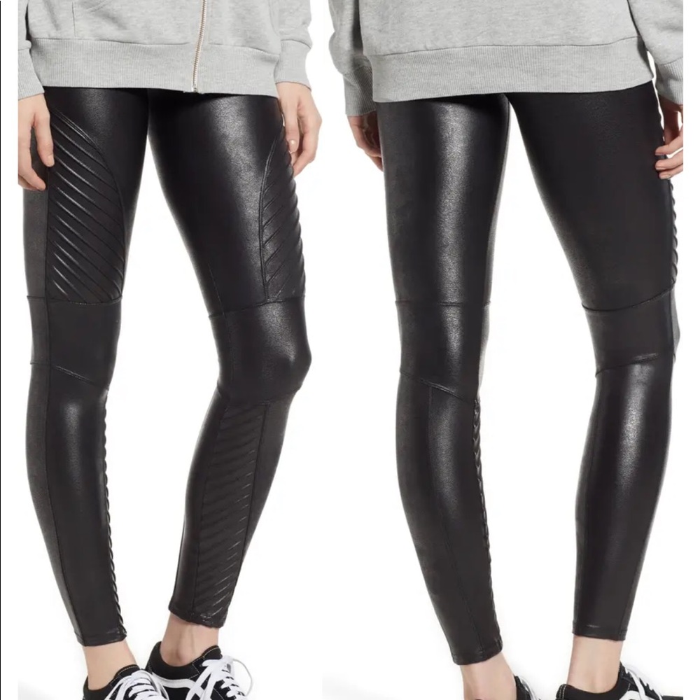 SPANX Faux Leather Moto Leggings, BLACK SIZE SMALL NEW            0081